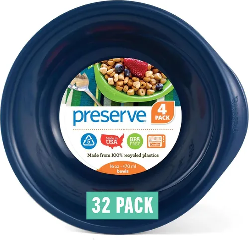Vista 7 de Preserve Juego de 6 cuencos sin BPA para uso diario, hechos de plástico reciclado en los Estados Unidos, color azul medianoche