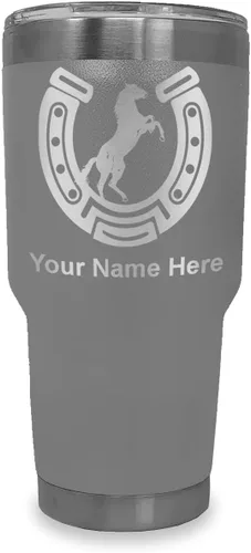 Vista 37 de LaserGram Vaso personalizado de 20 onzas, herradura con caballo (negro)