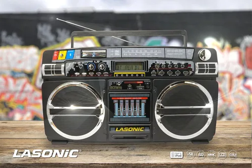 Vista 2 de Lasonic i-931BT BoomBox BLUETOOTH AM/FM EQ USB SD AUX w/Remote Built-In Batería - Blanco