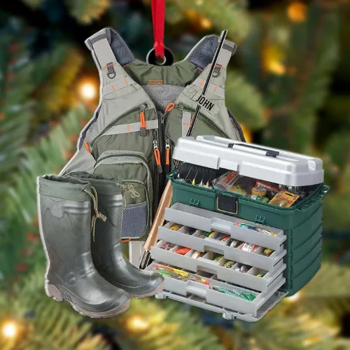 Vista 14 de Pesca en el cielo, adorno de pesca personalizado, decoración de Navidad para amantes de la pesca, nombre y fecha personalizados, regalo