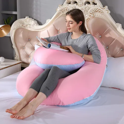 Vista 8 de KFUN Almohada de embarazo de cuerpo completo, almohada de maternidad en forma de C para mujeres embarazadas, funda desmontable, soporte para Rosa