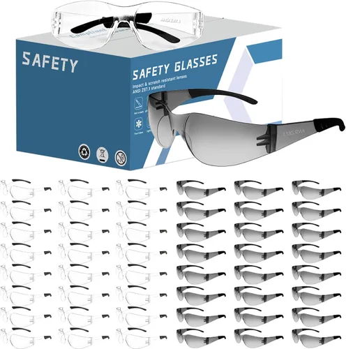 Vista 13 de Gafas de seguridad transparentes a granel de 100, lentes resistentes a impactos ANSI Z87.1, protección ocular para laboratorio, construcción