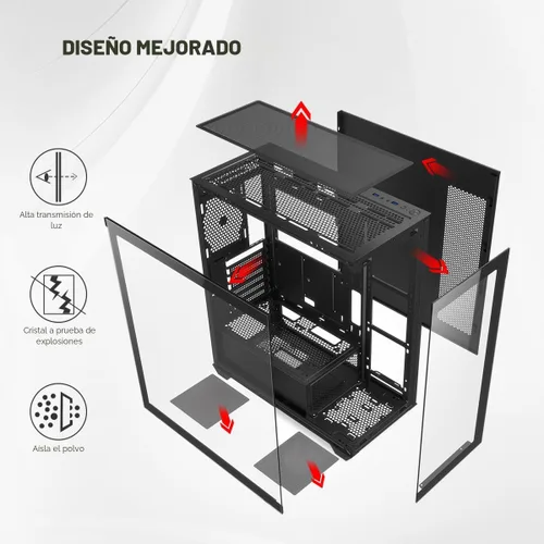 Vista 2 de RUIX OV603 ATX Mid-Tower PC Case, Caso de PC Gaming Espacioso de Alto Flujo de Aire con 4 x 120mm PWM ARGB Fans, USB 3.0 y Puertos Tipo-C, Vidrio