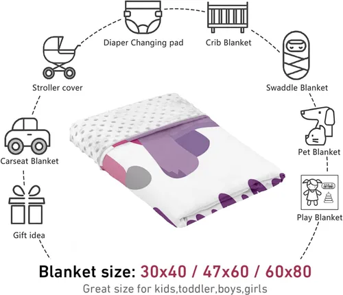 Vista 8 de Manta de bebé de doble capa con nombre personalizado, manta de ropa de cama para niños pequeños con estampado morado personalizado, multiusos