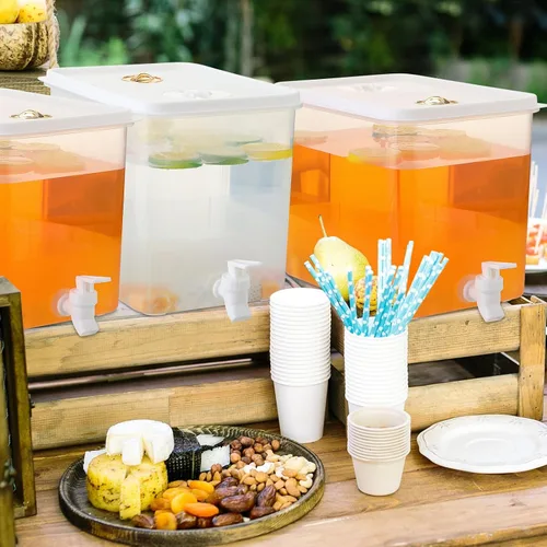 Vista 6 de Domensi Paquete de 4 dispensadores de bebidas para nevera de 2 galones con tapa a prueba de fugas, filtro de pantalla, contenedor de jugo sellado
