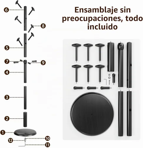 Vista 5 de Taitiy Perchero de madera maciza independiente con 10 ganchos para dormitorio, sala de estar, entrada, soporte resistente para sombreros, abrigos