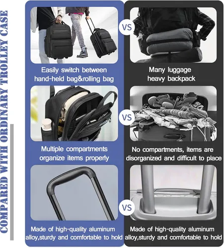 Vista 5 de OZUKO Bolsa de equipaje de mano debajo del asiento para aviones de 18 x 14 x 8, bolsa de artículos personales para Spirit Airlines con ruedas, Negro