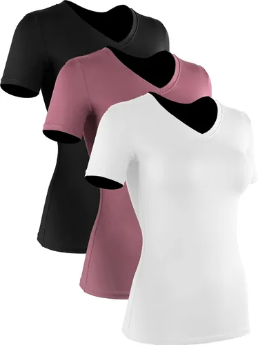 Vista 9 de CADMUS - Camisetas de compresión para mujer, paquete de 3/4/5 unidades, para correr, atléticas, de manga corta, para entrenamiento, yoga, gimnasio