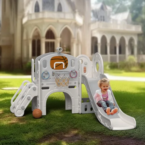 Vista 6 de YUFU Conjunto de Tobogán 9 en 1 para Niños Pequeños, Tobogán para Niños de 1-3 Años, Conjunto de Juegos para Niños Pequeños con Aro de Baloncesto