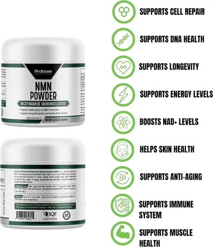 Vista 9 de Probase Nutrition Longevity Pure NMN Powder 40 Grams - Ultra-Pure, Fully Stabilized, Pharmaceutical Grade NMN to Boost NAD+, Nicotinamide