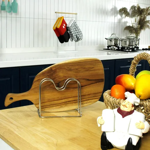 Vista 6 de LENITH Soporte para tabla de cortar de alambre de acero inoxidable, organizador de tabla de cortar para cocina con 2 seccionales