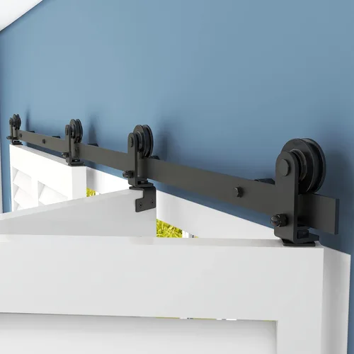 Vista 3 de TSMST Kit de rieles de 4 pies y 48 pulgadas para puerta corrediza de granero plegable que ahorra espacio para 4 puertas, kit de herrajes