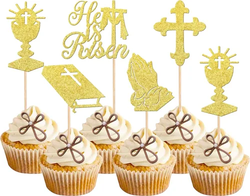 Vista 10 de 1 pieza de decoración de pastel con purpurina dorada de conejo de Pascua para primer cumpleaños para temática de Pascua, baby shower, niños, primera