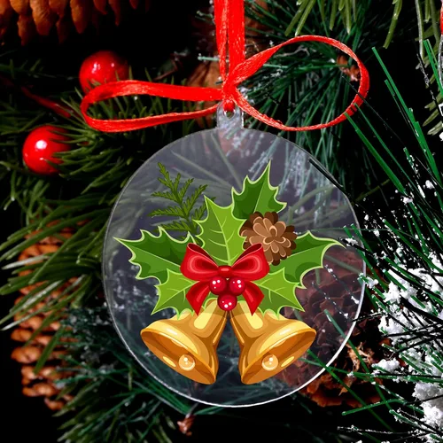 Vista 7 de 36 piezas de adornos acrílicos transparentes en blanco, adornos de círculo redondo de plástico para manualidades con cinta roja, decoración