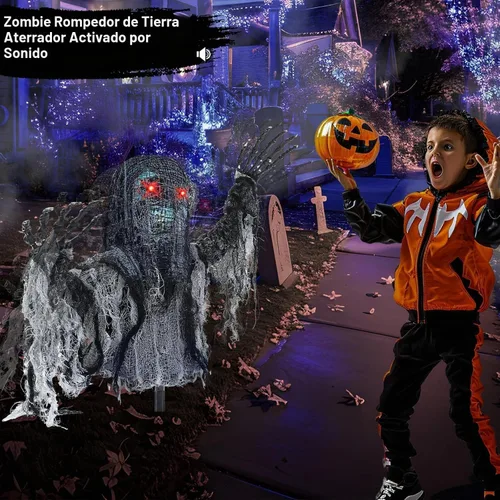 Vista 4 de Talking Zombie Groundbreaker Halloween Animatronic with Red Eyes