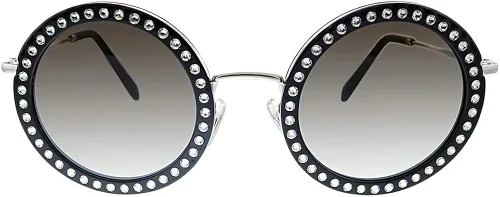 Vista 2 de Miu Miu MU 59US 1525O0 - Lentes de sol redondos de metal blanco y negro