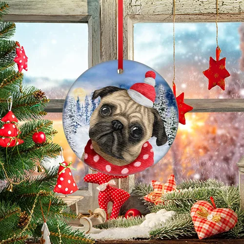 Vista 8 de Adorno de Navidad para perro carlino, árbol de porcelana, regalo de Papá Noel 2023 para la primera bienvenida al hogar del perro para decoraciones