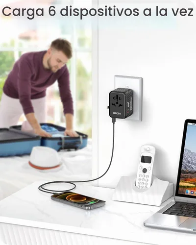 Vista 5 de LENCENT Adaptador de corriente universal de viaje, cargador de pared