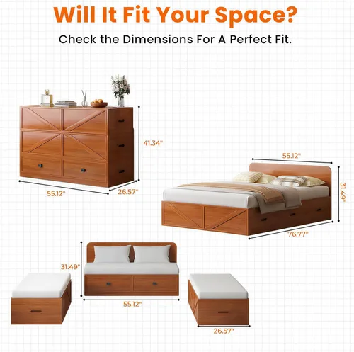 Vista 3 de ijuicy Cama Matrimonial Murphy 4 en 1 con colchón incluido y cajones extragrandes, cama multifuncional que se convierte en sofá para espacios