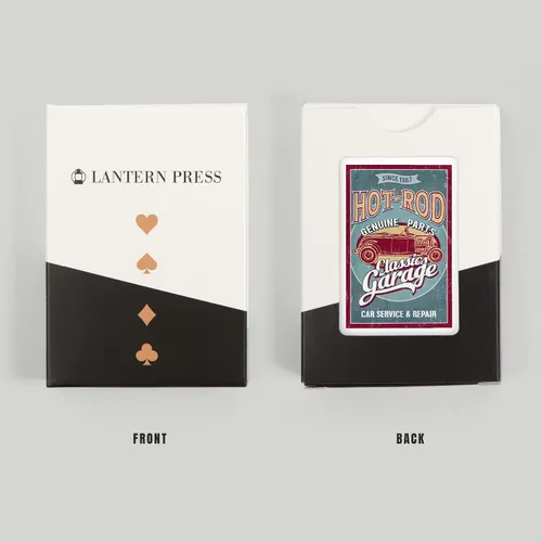 Vista 8 de Lantern Press Hot Rod Garage, coches clásicos, letrero vintage (52 cartas de juego, baraja de cartas de tamaño póquer con comodines)
