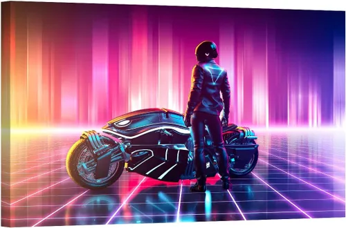 Vista 17 de LSIUHWUWI Future City Concept - Cuadro decorativo moderno para pared, impresión sobre lienzo Cyberpunk City Neon Streetview por la noche