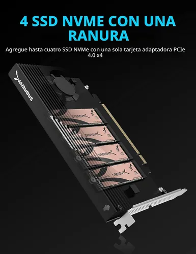 Vista 2 de SABRENT Tarjeta adaptadora NVMe SSD a PCIe 4.0 X 16 de 4 unidades con refrigeración activa [EC-P4BF]