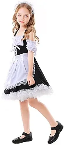 Vista 4 de Vestido de cosplay de lolita para niños y niñas con hombros descubiertos vestidos cortos de Halloween
