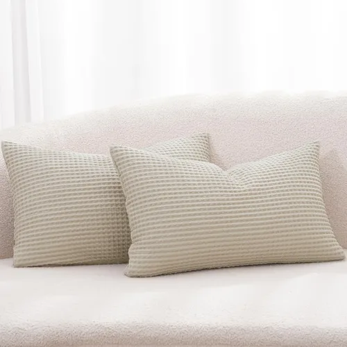 Vista 42 de PHF Funda de almohada 100% algodón con tejido de gofre, 22 x 22 pulgadas, sin relleno, paquete de 2 elegantes fundas de almohada cuadradas