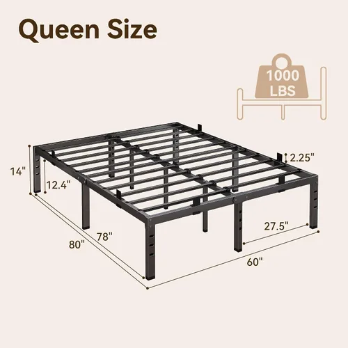 Vista 2 de Susalt - Base de cama metálica tamaño Queen, base de cama con plataforma de 14 pulgadas con espacio de almacenamiento, base de colchón