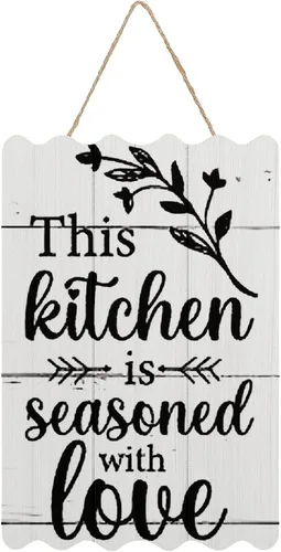 Vista 11 de Letrero de madera con texto en inglés «This Kitchen is Seasoned with Sazon Adobo Sofrito & Love» La Cocina española puertorriqueña para decoración