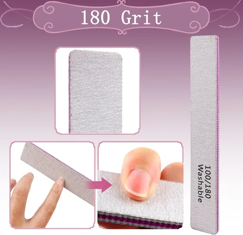 Vista 3 de HeeYaa Lima de uñas, 12 unidades, profesional, reutilizable, grano 100/180, de doble cara, lavable, herramientas de manicura para extensión de uñas