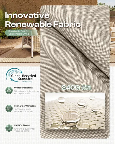 Vista 5 de Sofá de dos plazas de aluminio para patio exterior, sofá de patio de cuerda HDPE con cojín grueso lavable, muebles de patio para todo tipo de clima