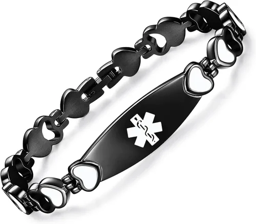 Vista 9 de Pulseras de alerta médica de corazón para mujeres pulseras médicas con grabado personalizable gratuito