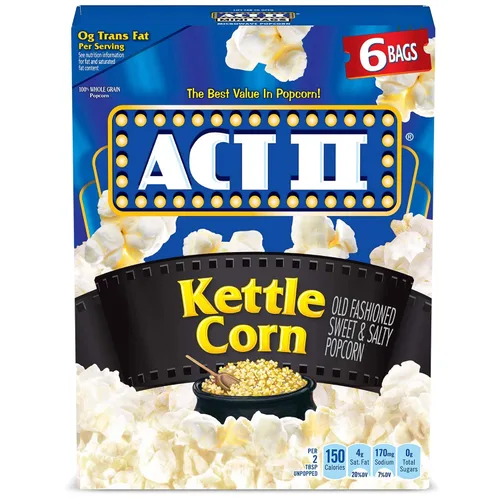 Vista 10 de ACT II Palomitas de maíz con mantequilla para microondas, suministros para noche de cine, 2.75 oz., bolsas de 6 unidades (paquete de 6)