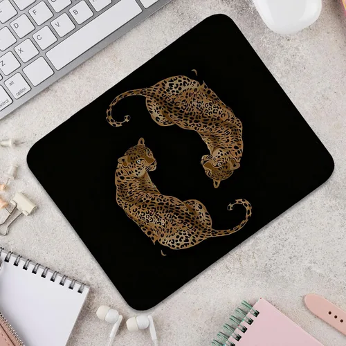 Vista 5 de Alfombrilla de mouse de leopardo y guepardo negro, pequeño con estampado de guepardo retro, alfombrilla de mouse rectangular negra para decoración
