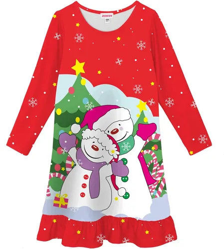 Vista 7 de JESKIDS Camisones de niñas de manga larga con estampado de dinosaurios, vestido de pijama Azul lindo perro