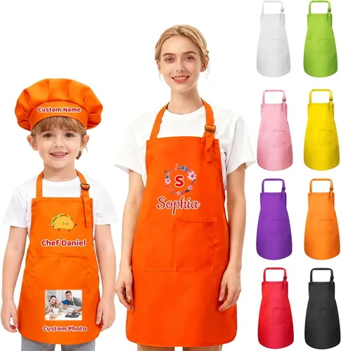 Vista 8 de Delantal personalizado para niños, mujeres y hombres con foto de texto, delantal personalizado para mujeres, delantales de chef para hombres