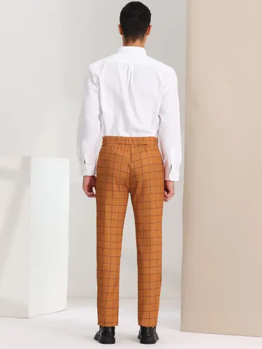 Vista 5 de Lars Amadeus Pantalones de vestir a cuadros para hombre, con parte delantera plana, estampado a cuadros