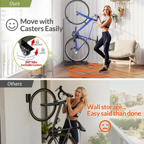 Vista 5 de Sttoraboks Soporte vertical de estacionamiento para bicicletas, altura ajustable para ruedas de 29 pulgadas, ahorro de espacio e independiente
