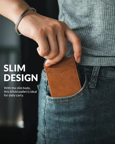 Vista 56 de VULKIT Billeteras delgadas para hombre, con bloqueo RFID, diseño minimalista con capacidad para hasta 11 tarjetas, Negro -, Minimalista