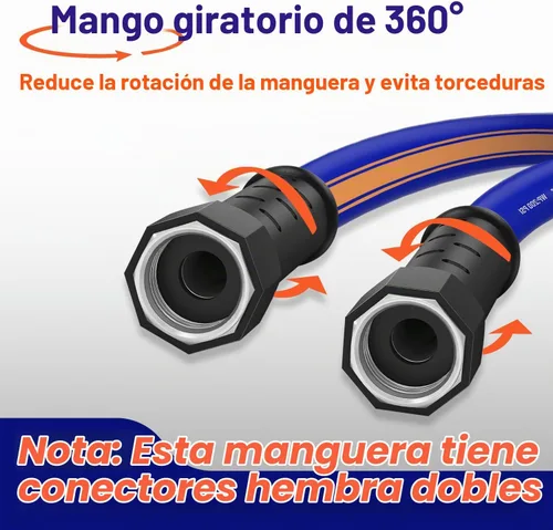 Vista 4 de Manguera corta de jardín de 6 pies x 5/8 pulgadas, manguera hembra a hembra con mango giratorio, resistente, flexible, resistente, ligera