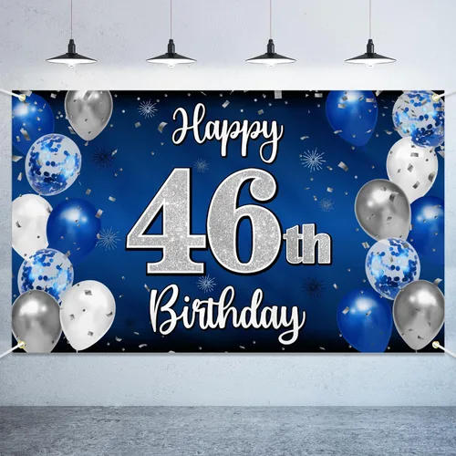 Vista 85 de Decoración de feliz cumpleaños número 100, globo azul y plateado grande cartel de fondo de cumpleaños de 100 años - Suministros para fiesta