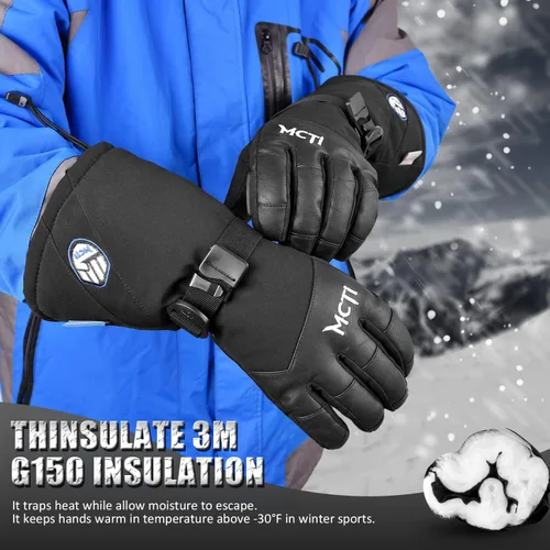 Vista 2 de MCTi - Guantes impermeables de invierno para snowboard, con piel sintética para pantalla táctil y correas para muñeca