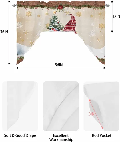 Vista 8 de Cortinas de cocina con cenefa de gnomos de granja, cenefa con bolsillo para barra, paneles de cortina para dormitorio, sala de estar, baño