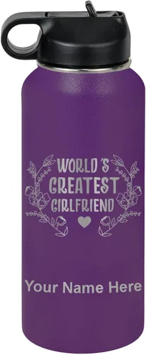 Vista 59 de LaserGram Botella de agua personalizada, World's Greatest Girlfriend, acero inoxidable de doble pared aislada al vacío con popote superior, regalo