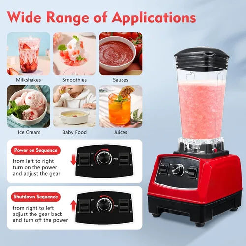Vista 2 de Licuadora comercial resistente del batido de 2L 2000W, rojo, velocidades múltiples
