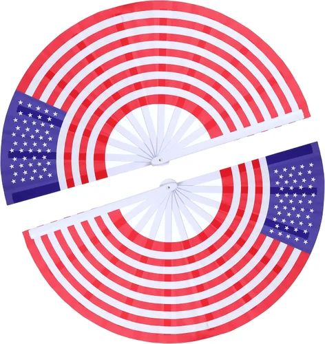 Vista 14 de Abanicos de mano plegables con bandera americana - Abanico grande de 13 pulgadas para rave, abanico que hace ruido y chasquea para baile de línea al