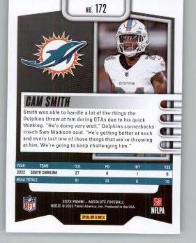 Vista 2 de 2023 Absolute #172 Cam Smith RC Rookie Miami Dolphins NFL Football Base Trading Card