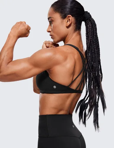 Vista 4 de CRZ YOGA Brasier deportivo con tiras para mujer, espalda cruzada, acolchado, soporte medio, inalámbrico, gimnasio, entrenamiento, yoga