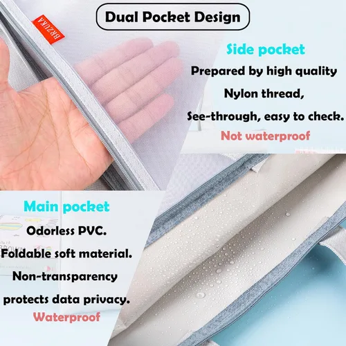 Vista 3 de Bolsa de malla con cremallera de 11 x 13.7 pulgadas, bolsa A4 impermeable de doble bolsillo con asa, almacenamiento de documentos para la escuela